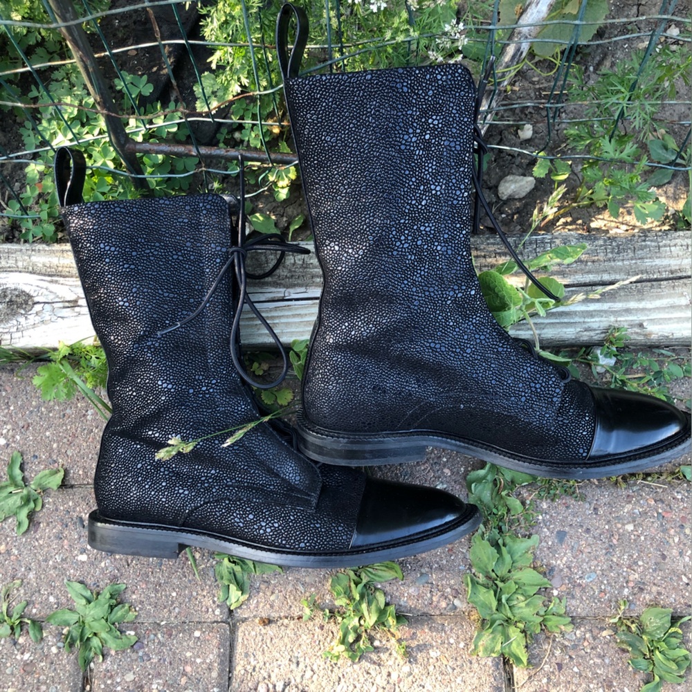 Inch2 Brogue Black Leather Lace Up Combat Boots Size 39 - 8 - Picture 3 of 8
